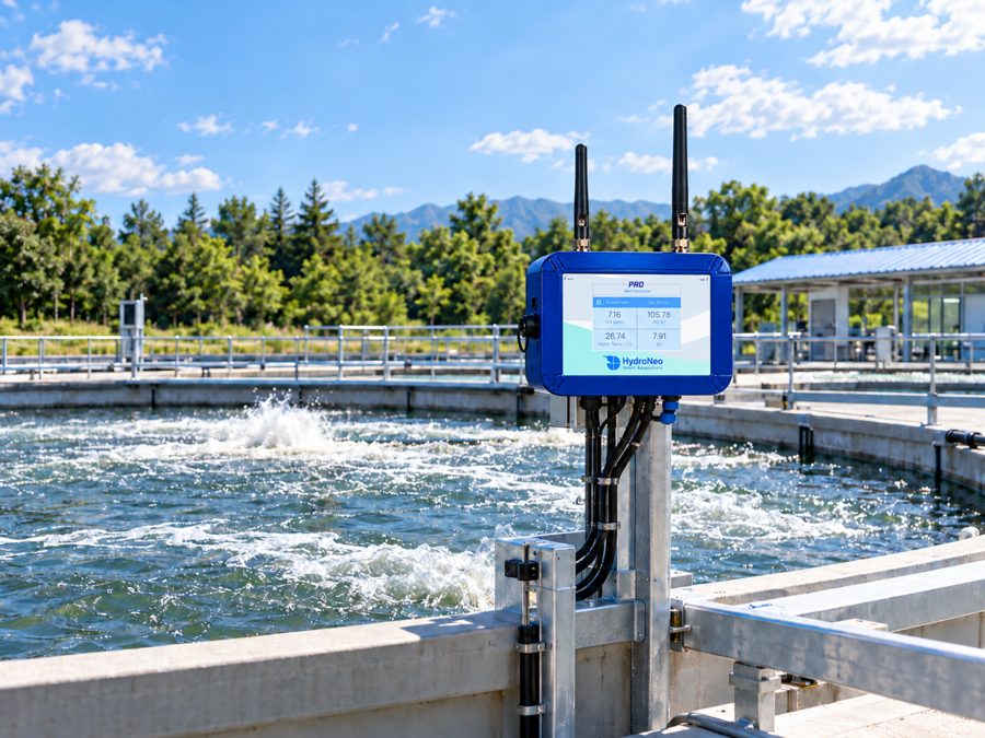 HydroNeo Mini Controller Pro mounted at an experimental pond
