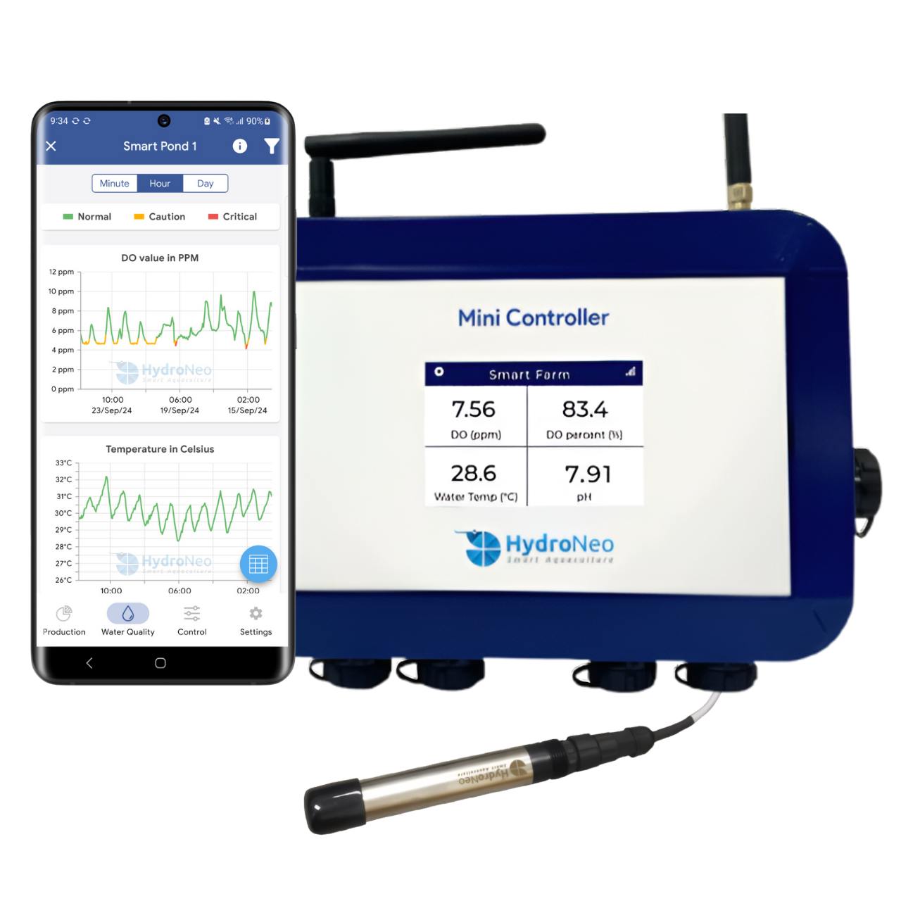 HydroNeo Mini Controller with a Sensor and the HydroNeo App