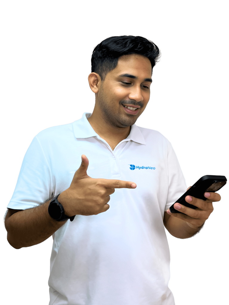 HydroNeo-Marketing-Manager-Ussman-Nilsa-ad-Aman-monitoring-wastewater-from-his-phone-using-the-HydroNeos-Super-Application-Freemium-Smarter-and-Better