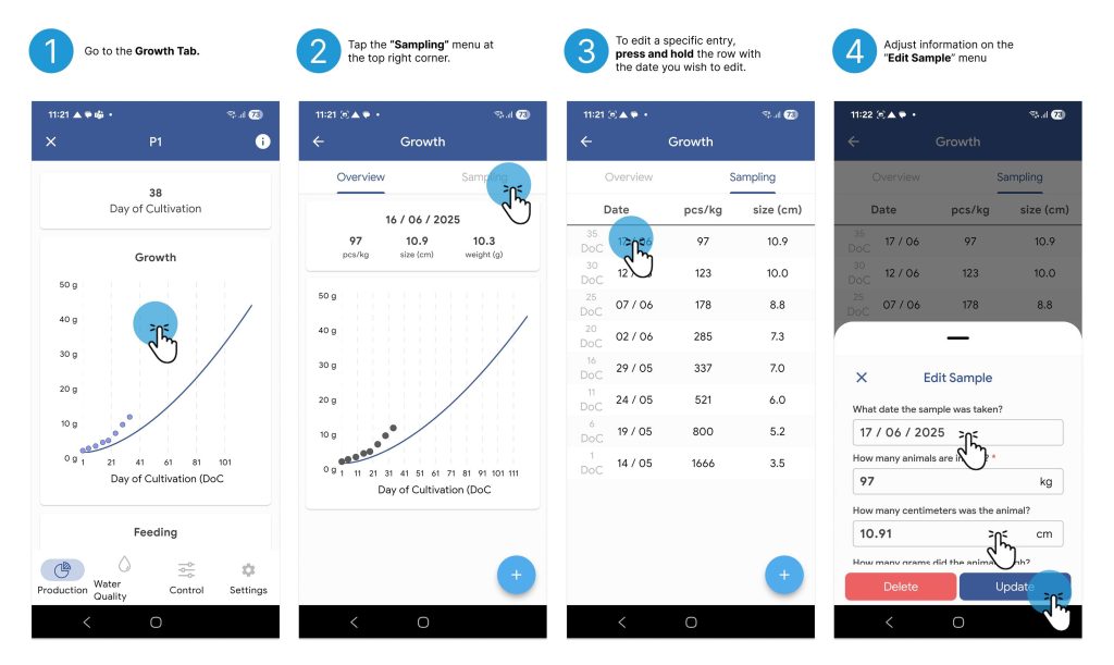How to edit information on Growth feature in the app