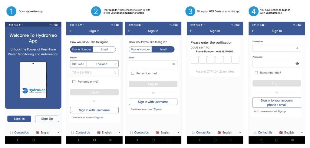 How to sign in on HydroNeo App