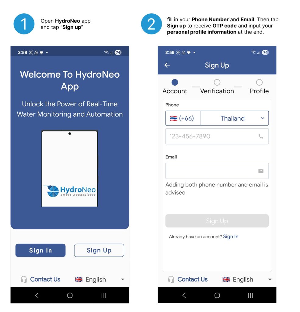How to sign up for HydroNeo application